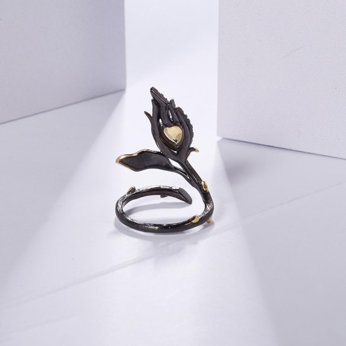 Floral Ring Schwarz damen mit Citrin