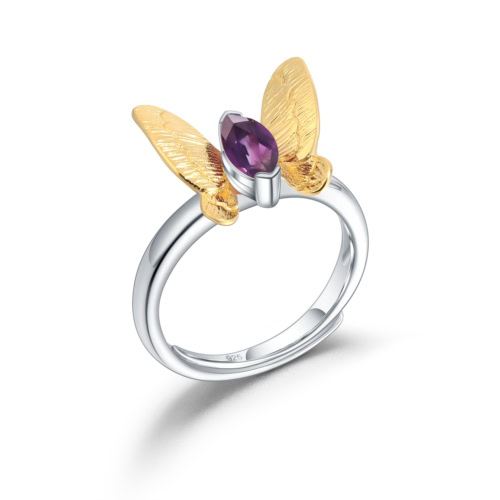 Schmetterling Ring silber damen mit Amethyst