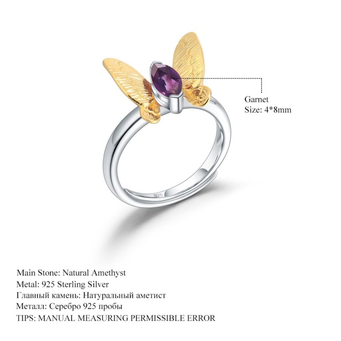 Schmetterling Ring silber damen mit Amethyst