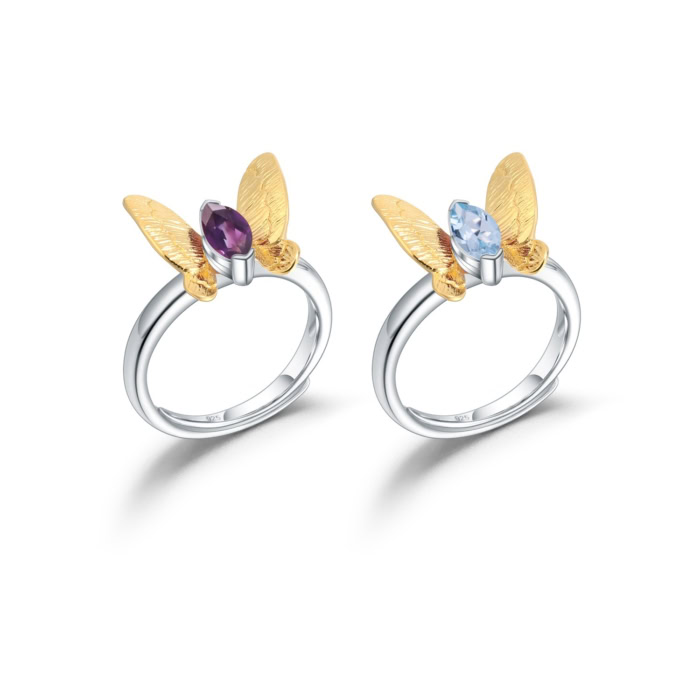 Schmetterling Ring silber damen mit Amethyst