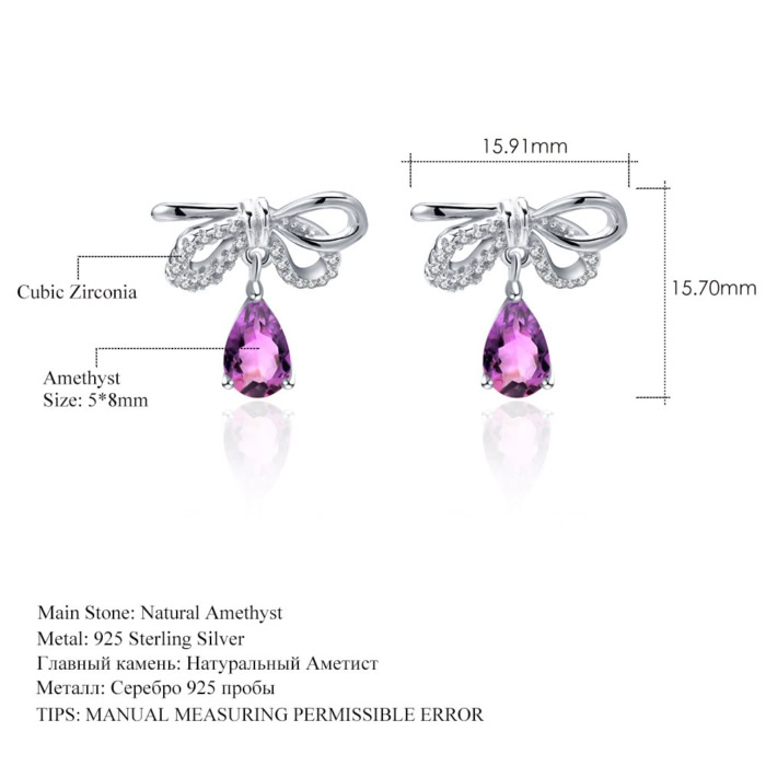 Bow Ohrringe silber stecker mit Amethyst