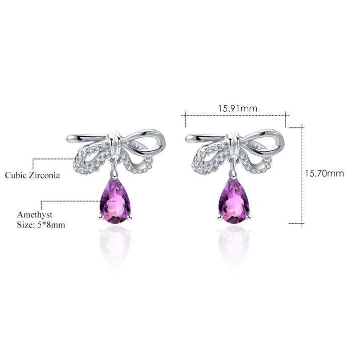 Bow Ohrringe silber stecker mit Amethyst