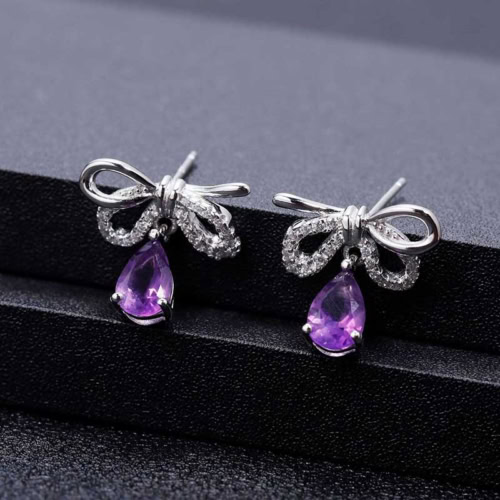 Bow Ohrringe silber stecker mit Amethyst