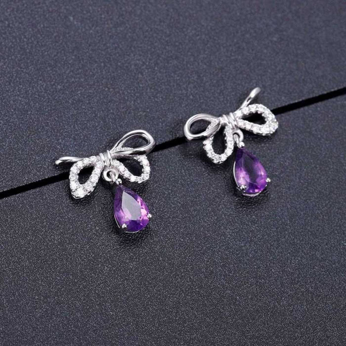 Bow Ohrringe silber stecker mit Amethyst