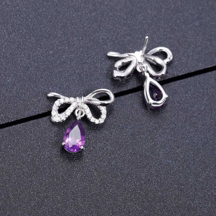 Bow Ohrringe silber stecker mit Amethyst