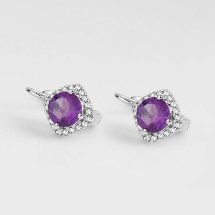 Damen Amethyst Ohrringe Silber stecker