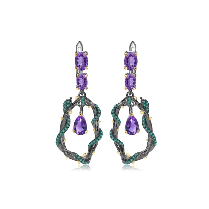 damen Pflanzen ohrringe mit Amethyst