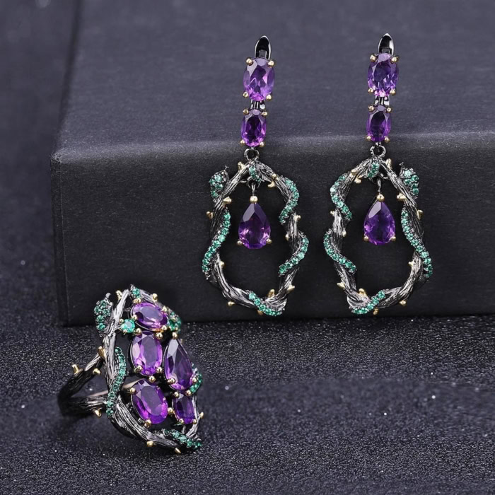 damen Pflanzen ohrringe mit Amethyst