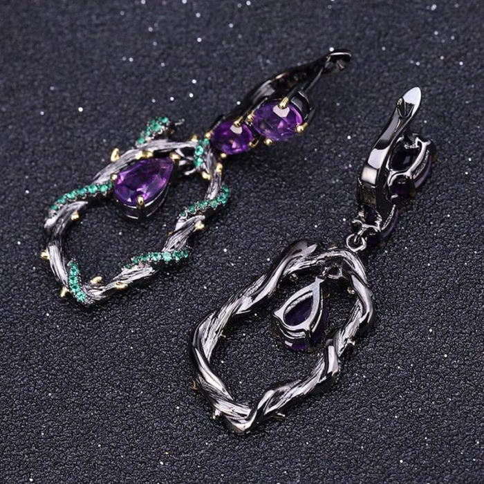 damen Pflanzen ohrringe mit Amethyst