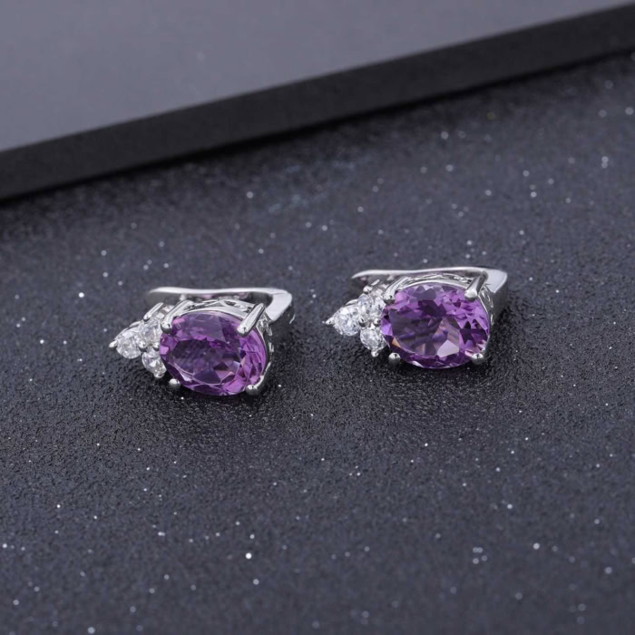 Silber Amethyst Ohrringe Stecker damen mit Zirkonia