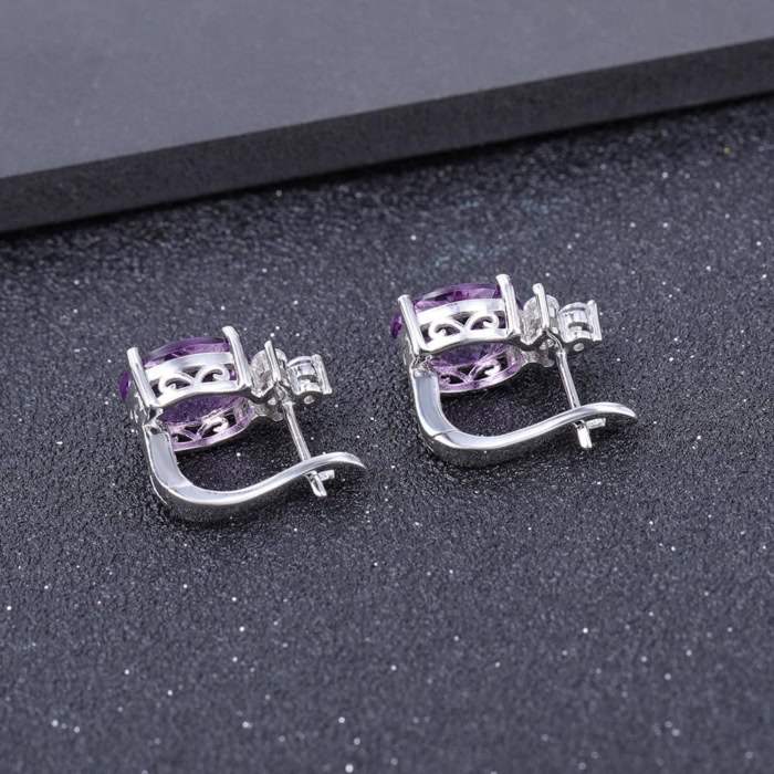 Silber Amethyst Ohrringe Stecker damen mit Zirkonia