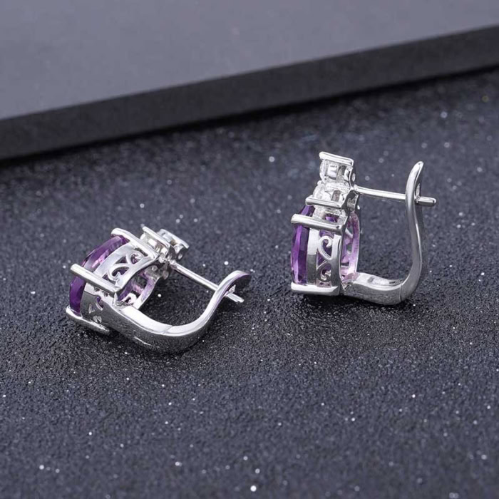 Silber Amethyst Ohrringe Stecker damen mit Zirkonia