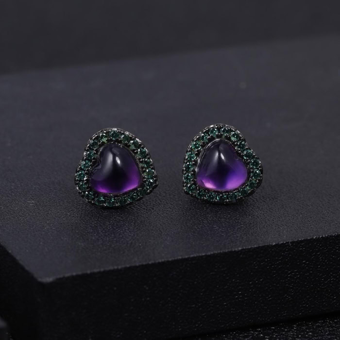 Damen Amethyst Herz Ohrringe stecker