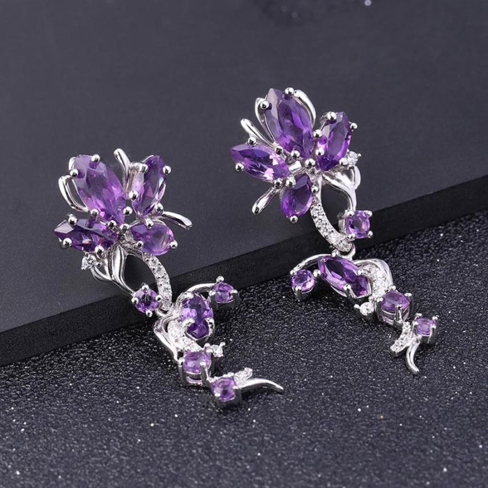 Natur Statement Ohrringe silber damen Amethyst