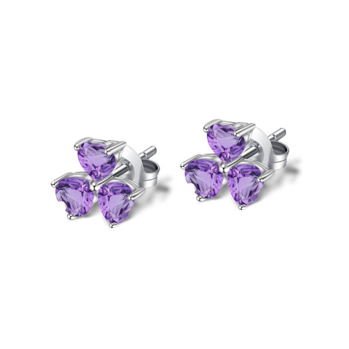 Herz Ohrringe Stecker silber mit 3 Amethyst