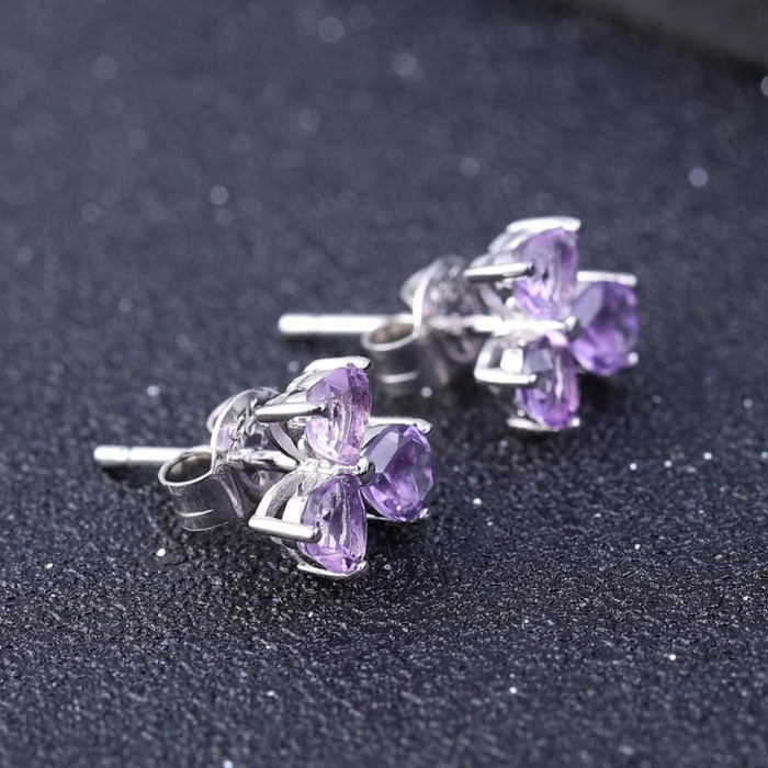 Herz Ohrringe Stecker silber mit 3 Amethyst