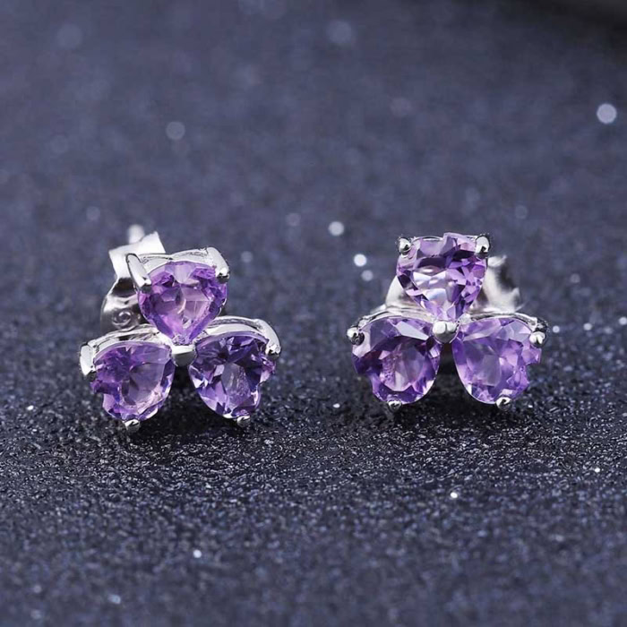 Herz Ohrringe Stecker silber mit 3 Amethyst