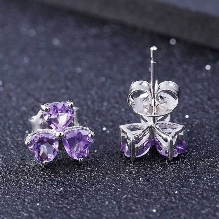 Herz Ohrringe Stecker silber mit 3 Amethyst