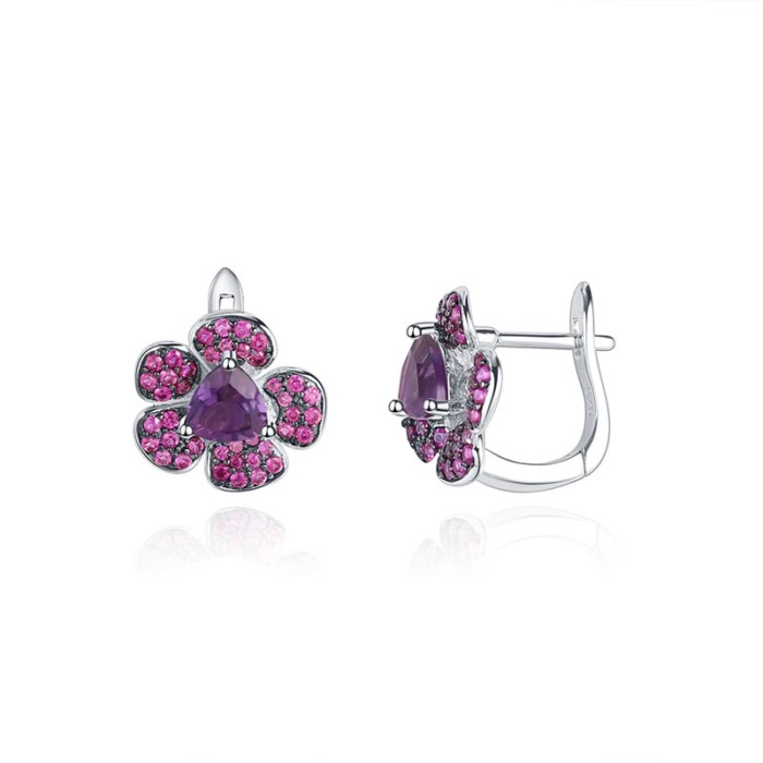 Amethyst Blumen Ohrringe Stecker silber 925