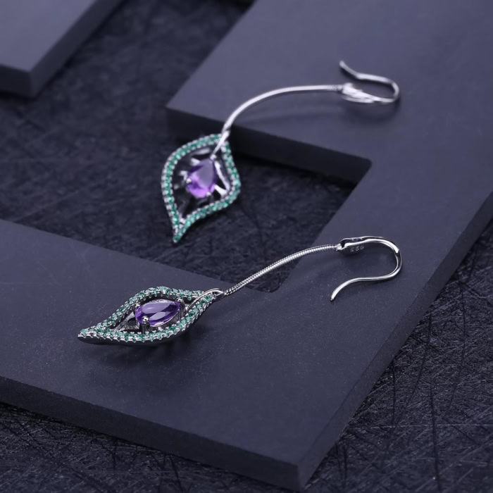 Ohrringe Blätter Silber Amethyst hängend