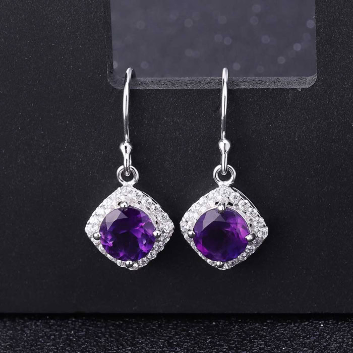 Amethyst ohrringe silber hängend mit stein