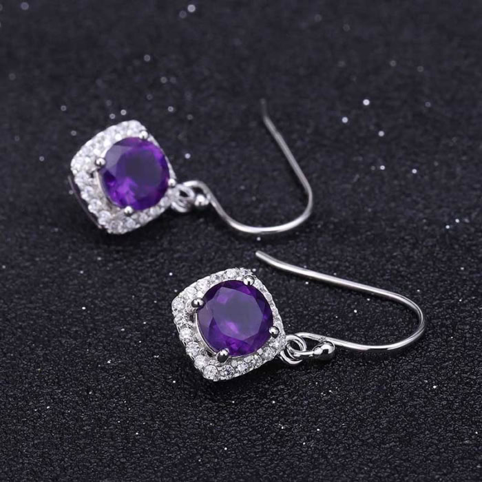 Amethyst ohrringe silber hängend mit stein