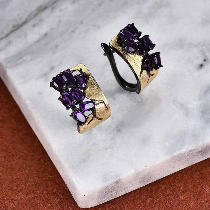 Goldene Creolen Ohrringe damen Amethyst