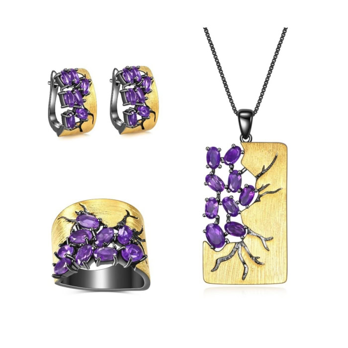 Goldene Creolen Ohrringe damen Amethyst