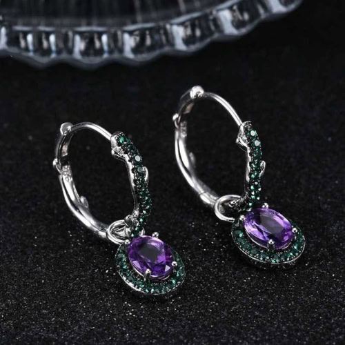 Amethyst Ohrringe Creolen Silber mit Anhänger