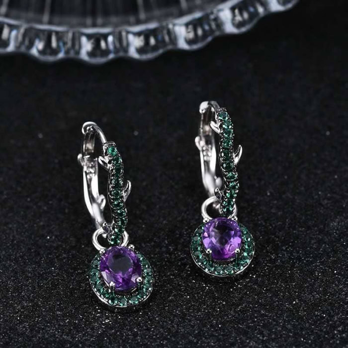 Amethyst Ohrringe Creolen Silber mit Anhänger