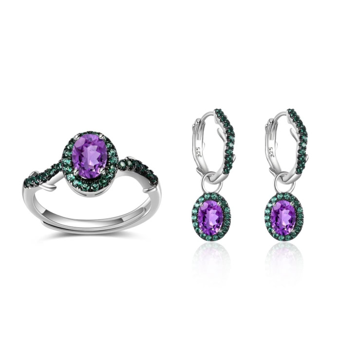 Amethyst Ohrringe Creolen Silber mit Anhänger