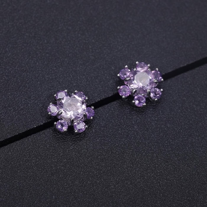 Amethyst Blumen Ohrringe Stecker Silber