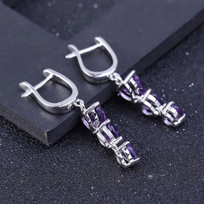 Amethyst Ohrringe Creolen mit 3 Herz Edelstein