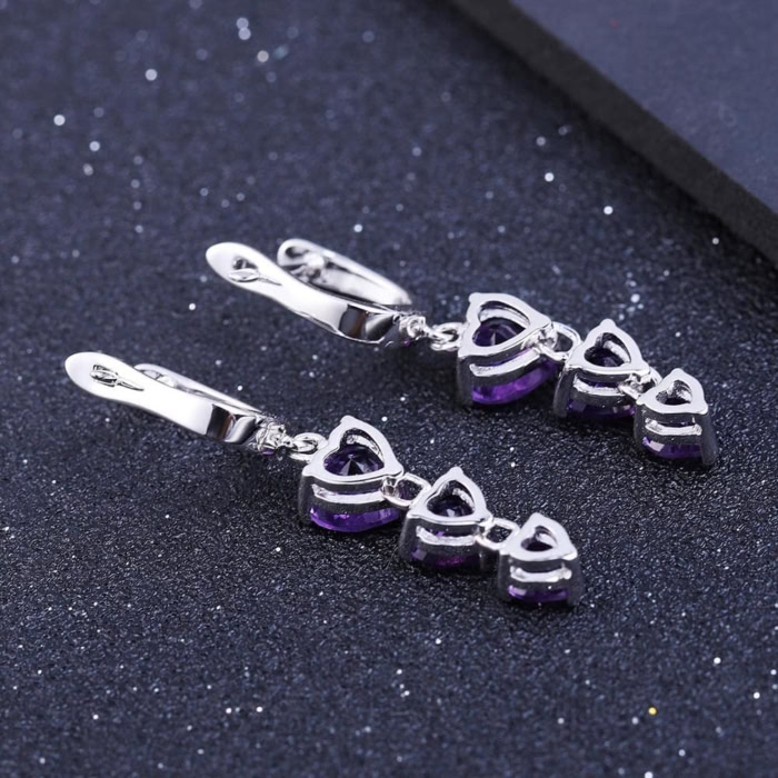 Amethyst Ohrringe Creolen mit 3 Herz Edelstein