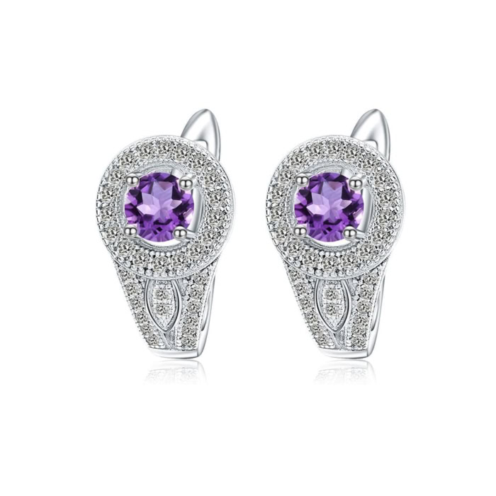 Luxus Ohrringe Stecker silber Zirkonia und Amethyst