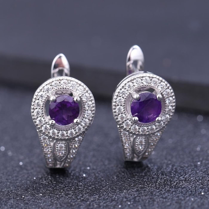 Luxus Ohrringe Stecker silber Zirkonia und Amethyst