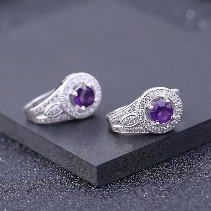 Luxus Ohrringe Stecker silber Zirkonia und Amethyst