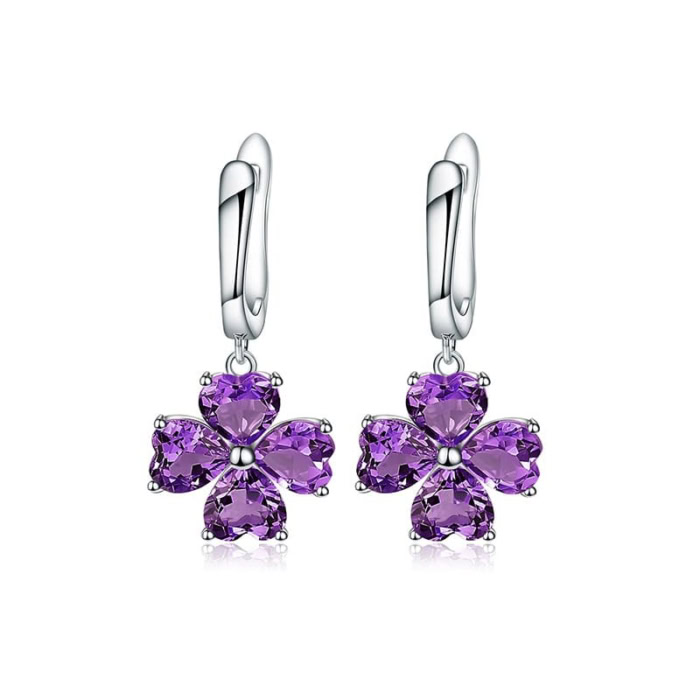 Silber Amethyst Ohrringe mit Blumen Anhänger