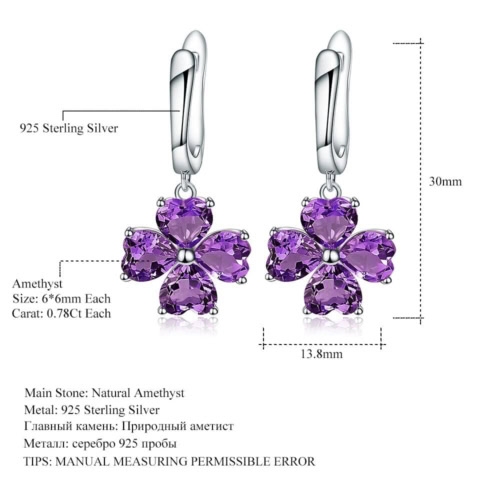 Silber Amethyst Ohrringe mit Blumen Anhänger