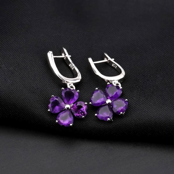 Silber Amethyst Ohrringe mit Blumen Anhänger