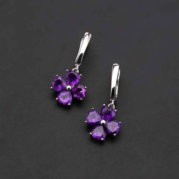 Silber Amethyst Ohrringe mit Blumen Anhänger