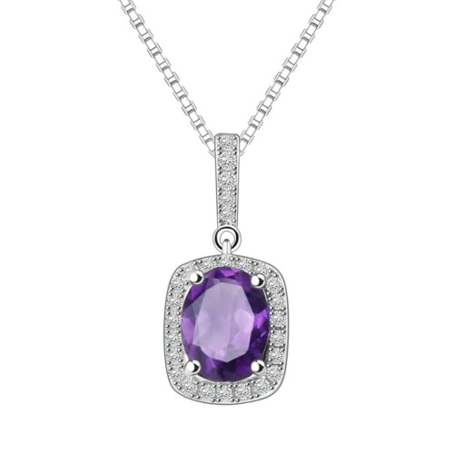 Rechteckigem Amethyst kette silber Zirkonia