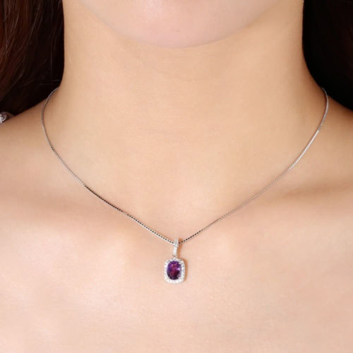 Rechteckigem Amethyst kette silber Zirkonia