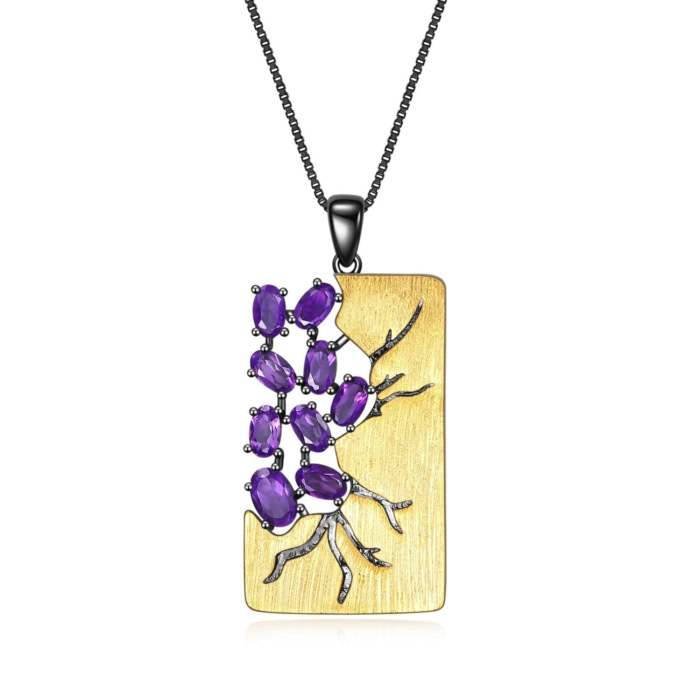 Goldene Dog Tag Kette mit Amethyst