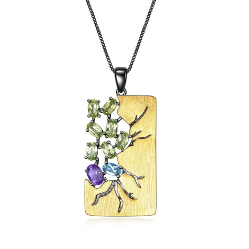 Goldene Dog Tag Kette mit Amethyst