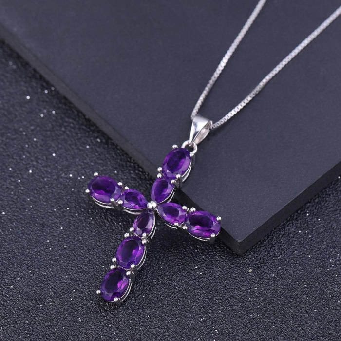 Amethyst Kette Kreuz Silber 925