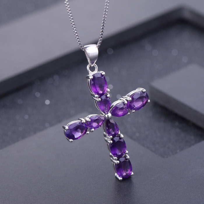 Amethyst Kette Kreuz Silber 925