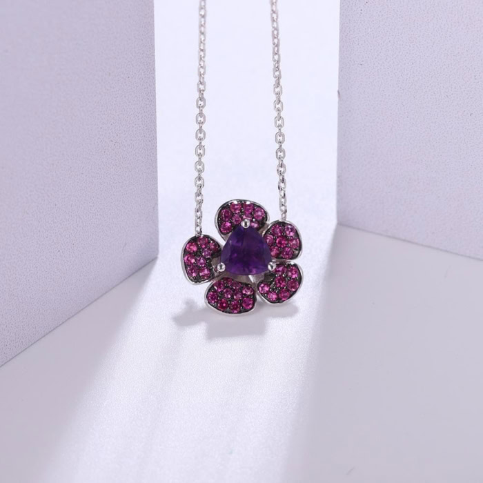 Blumen Kette mit bunten steinen Amethyst