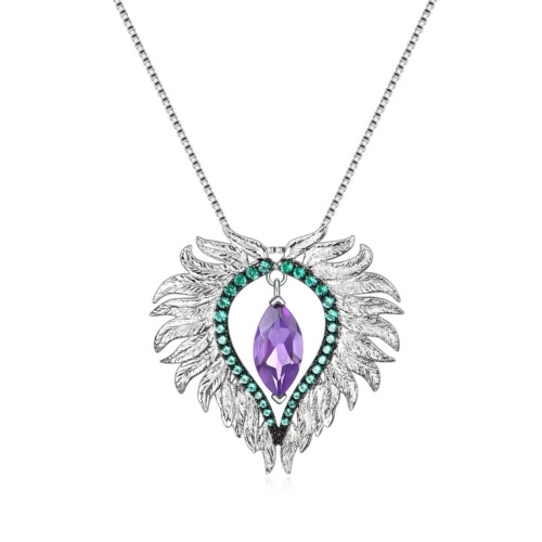 Amethyst Engelsflügel Kette mit Herzanhänger