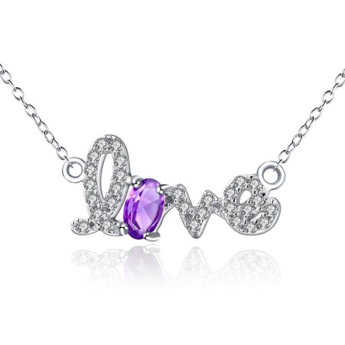 silber Buchstaben Kette mit Amethyst